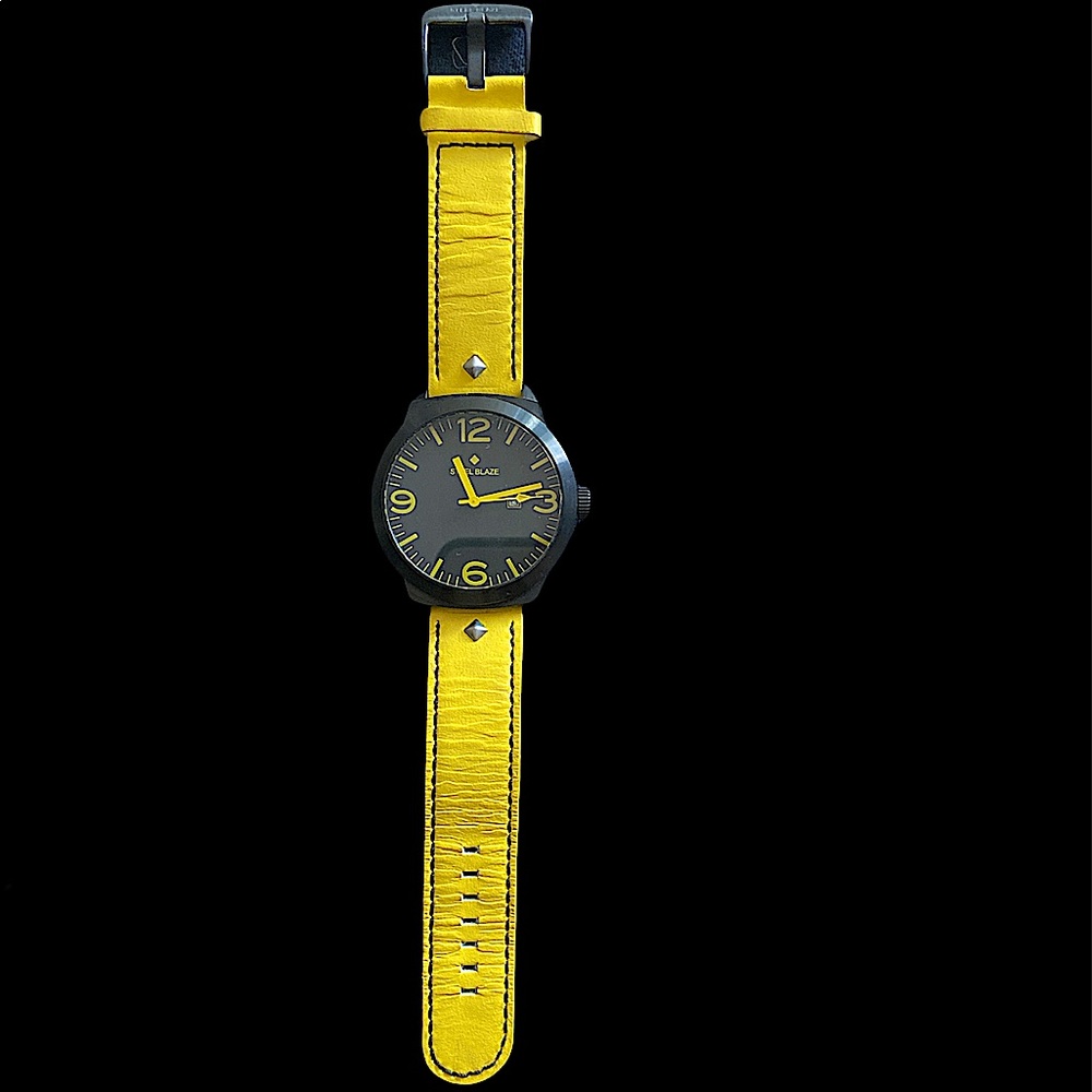 Steel Blaze Watch - Yellow Genuine Leather Band - Retro